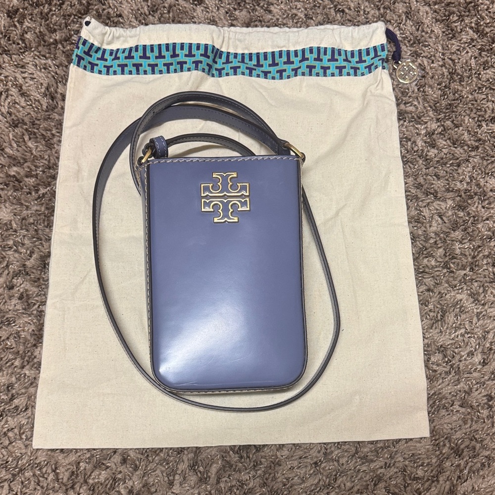 Tory Burch Blue Crossbody Bag with Gold Logo